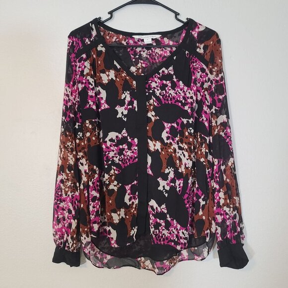 Diane Von Furrstenberg Lorelai Print Chieff In Cheetah Splash Pink Blouse 10 - Picture 2 of 11